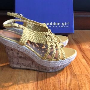 Yellow espadrille wedges